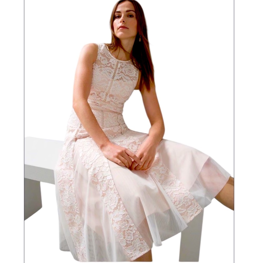 White House Black Market Sleeveless All-Over Lace Fit& Flare Midi Dress -Size: 6 - Picture 10 of 15
